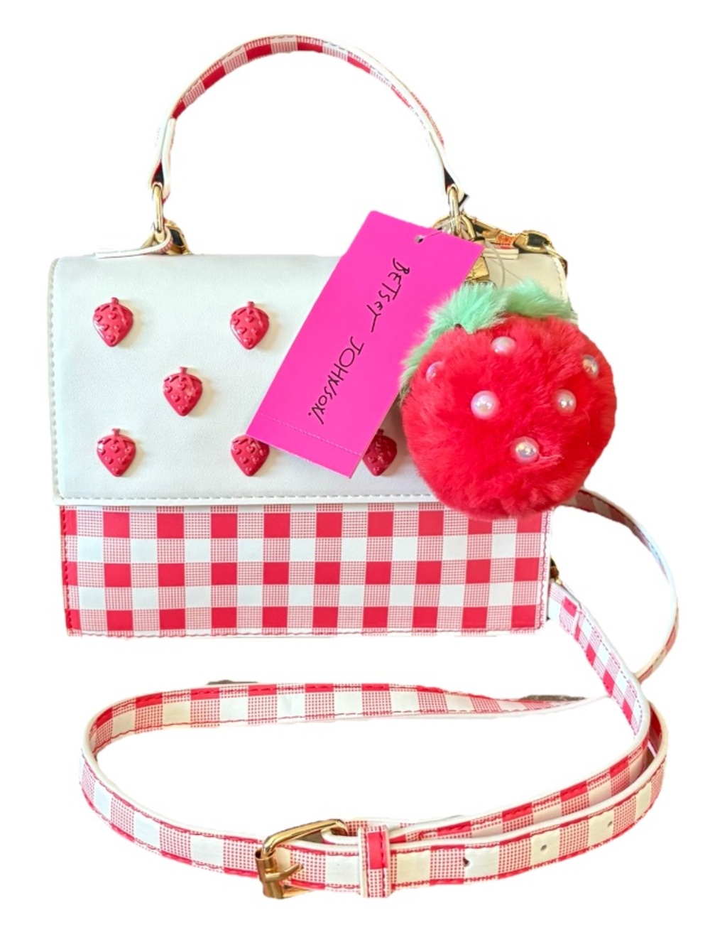 Betsey Johnson Strawberry Gingham Crossbody Handbag NWT